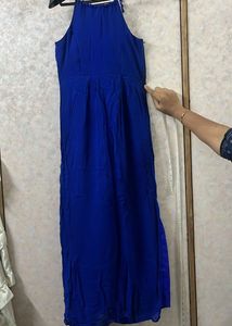 Navy Blue Pure Georgette Gown With Slit