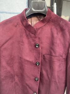 Burgundy Mandarin Collar Jacket