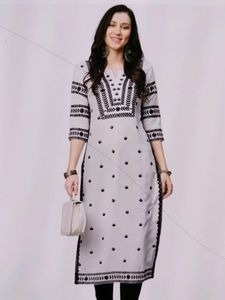 GoSriKi Women&#39;s Cotton Blend Embroidered Kurta