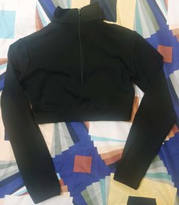 Black Cropped Half-Zip Pullover