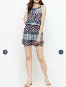 Blue Printed Sleeveless Romper – Sera Brand