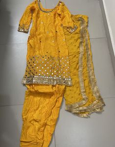 Yellow Mirror Work Kurta Set