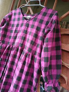 Beautiful Purple And Black Checked Cotton Dress