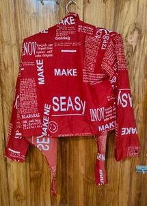 Red Patterned Crop Top/ knot top