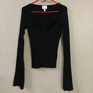 H&amp;M Rib-knit sweetheart neck top