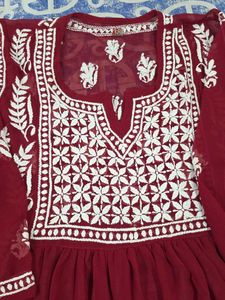 Maroon Embroidered Kurta