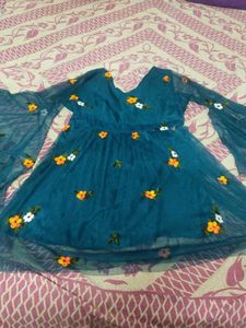 Peacock 🦚 Blue Colour Dress With Flared Sleeves