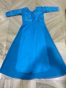 Aqua Blue Sequin Embellished Gown