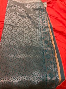 🆕 Ivory teal silk cotton Saree