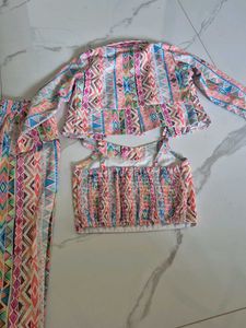 Vibrant Geometric 3-Piece Crop Top &amp; Pants Set