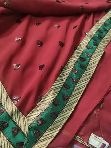 Dark Mauve Color Saree With Green Border