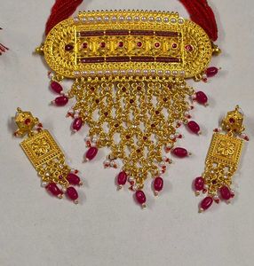 Ruby Rajisthani Gold-Tone Necklace set bridal look