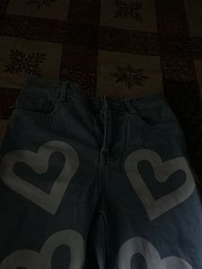 Heart Print Denim Jeans