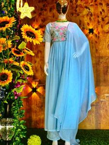 🆕 Designer Watery Blue Partywear 3 Piece Set 🌼😍