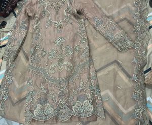 Elegant  Nude Peach Embroidered Pakistani Suit