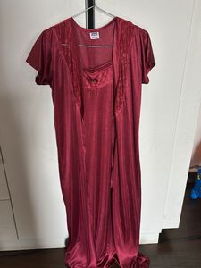Burgundy Satin Nightgown & Robe Set