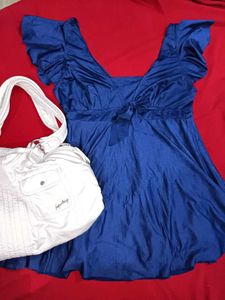 Blue Flutter Sleeve Top
