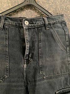 Grey black Denim Cargo Pants