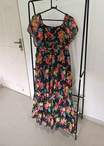 Floral Print Black Long Dress