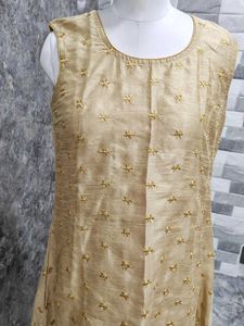 Gold Embroidered Sleeveless Dress