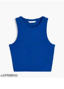 Blue Ribbed Cropped Tank Top