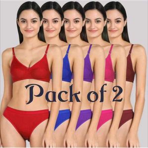 Bra & Panty Set (Pink And Red Pack Of 2)