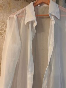 Brand New White Button-Up Shrug Shirt, Full Length