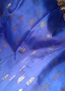Elegant Blue &amp; Gold Saree Fabric