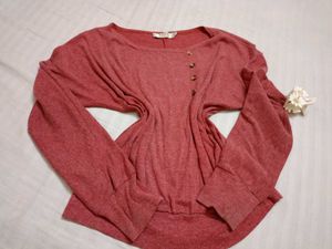 Maroon Button-Down Long Sleeve Top