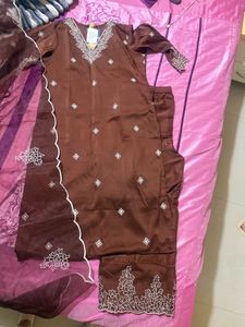 Elegant Brown Embroidered Kurta Set