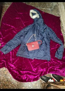 Women Blue Jacket And Purse Free