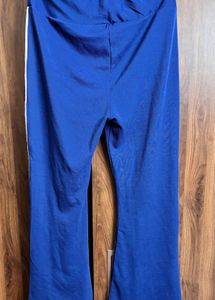 Blue Striped Casual Flare Legged Pants