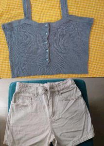 Combo Of Grey Top And White Shorts