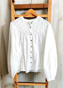 Embroided White Eyelet Cotton Blouse size-46-48