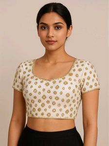 Embroidered White And Green Velvet Blouse