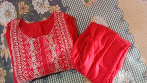 Elegant Red Embroidered Kurta nd pajama