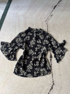 Black Floral Bell Sleeve Top