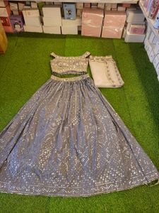 Off Shoulder Back Less Lehenga Choli Set
