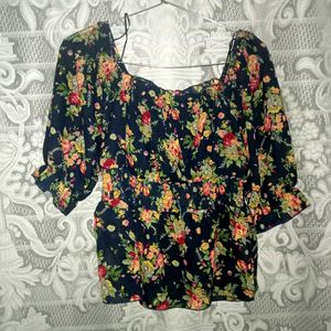 Floral Print Smocked Waist Top