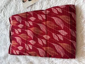 Elegant Red Leaf Print Saree😻