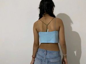 Spaghetti Blue Cropped Tank Top