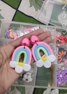 Rainbow Flower Clay Earrings🌈