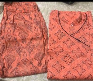 Front Slit Angrakha Kurti With Pants