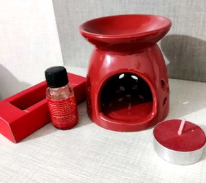 Red Ceramic Oil Burner Set, Like New ✨