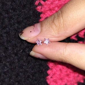 Pure Silver Star Shaped Pink Nosepins - 2pcs