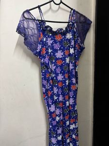 Floral Nightwear Maxi with Lace Sleeves