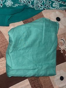 Elegant Teal Chikan Kurti with Mirror Work