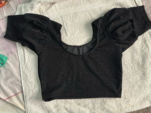 Black Sparkle Puff Sleeve Top / A Blouse