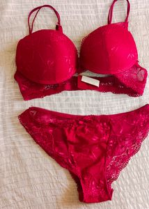Wine Colour Net Padded Bra And Panty Set