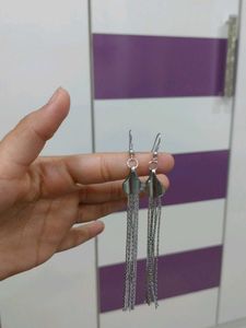 Silver Tone Chain Tassel Drop Earrings
